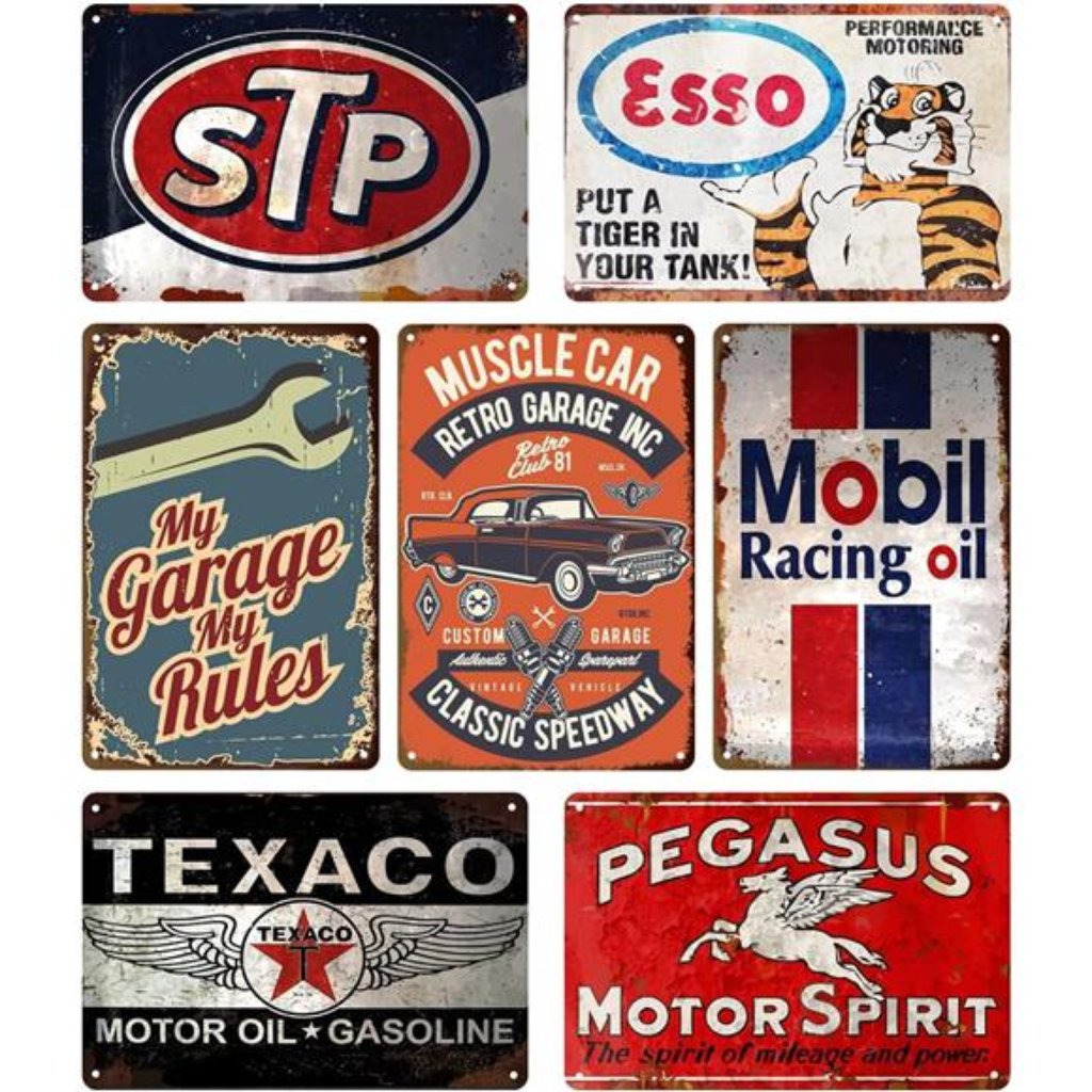 7 Pcs Vintage Metal Tin Signs Retro Garage Signs